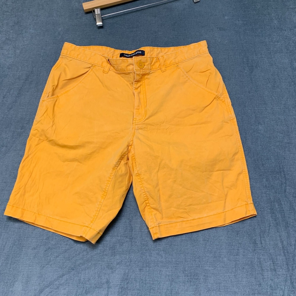 Calvin Klein Jeans Chino Shorts Mens 32 Yellow Flat Front Slash Pockets Outdoor